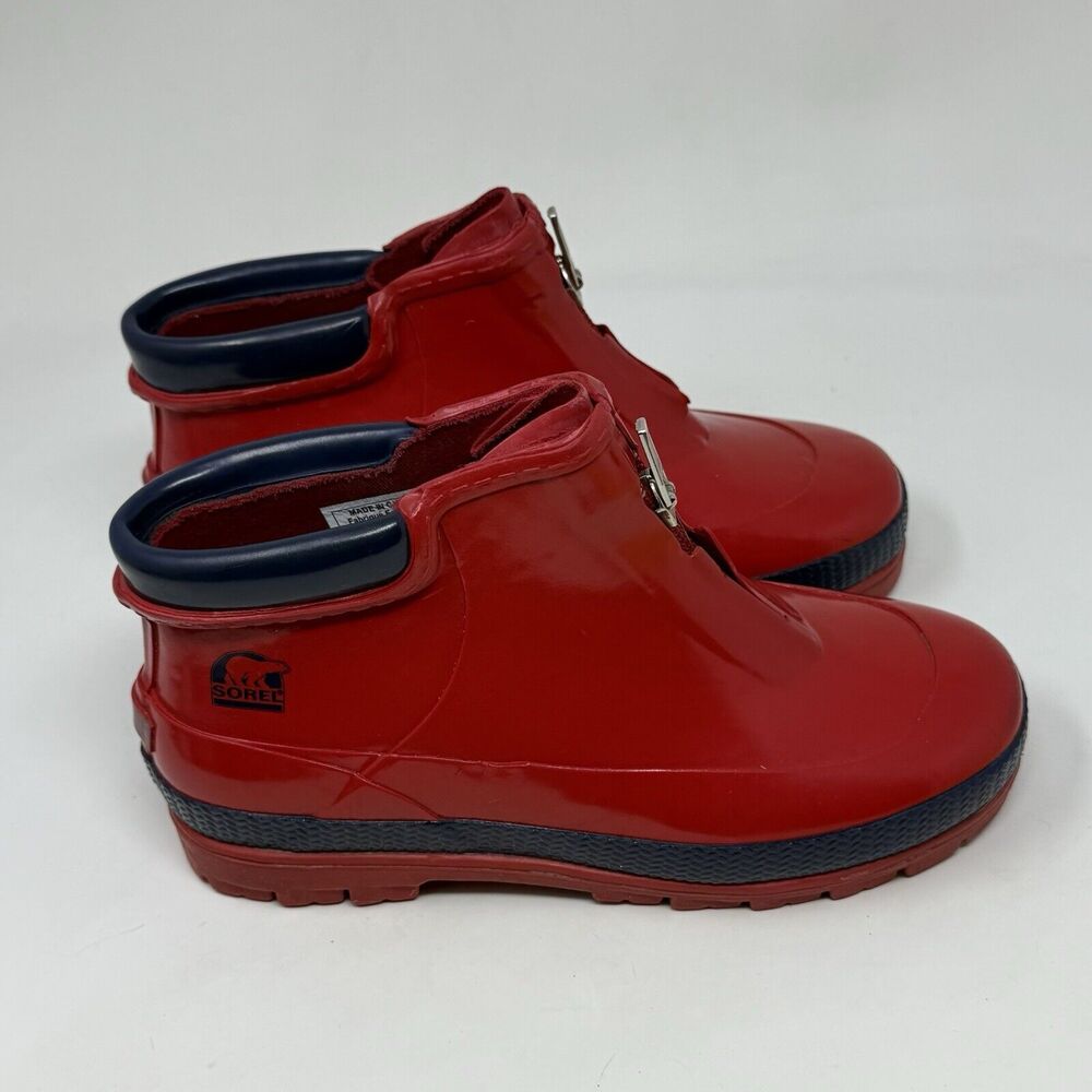 Sorel Little Drizzle Short Rain Boots Kids Size 2 Red Rubber Front Zip Unisex